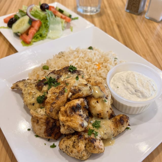 Chicken Souvlaki Platter.