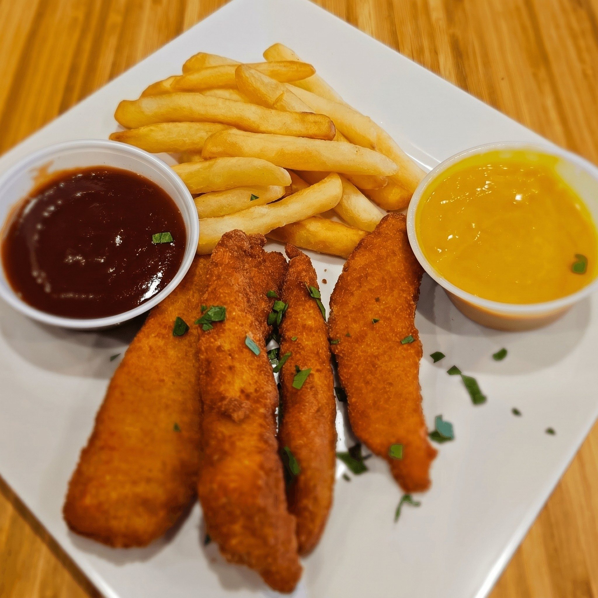 Kids Chicken Fingers (3pc) with fries.